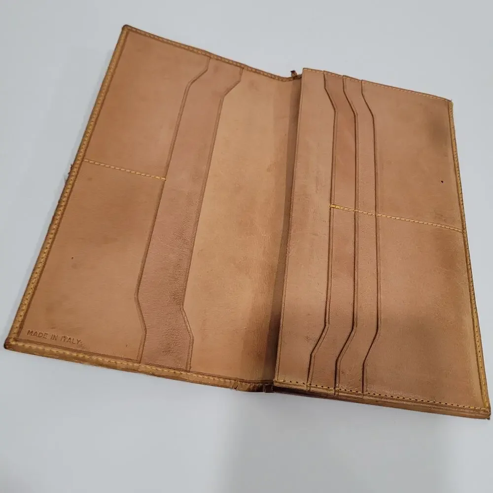 Hunting World Black Tan Wallet Long Checkbook Card Holder Leather Bifold Italian